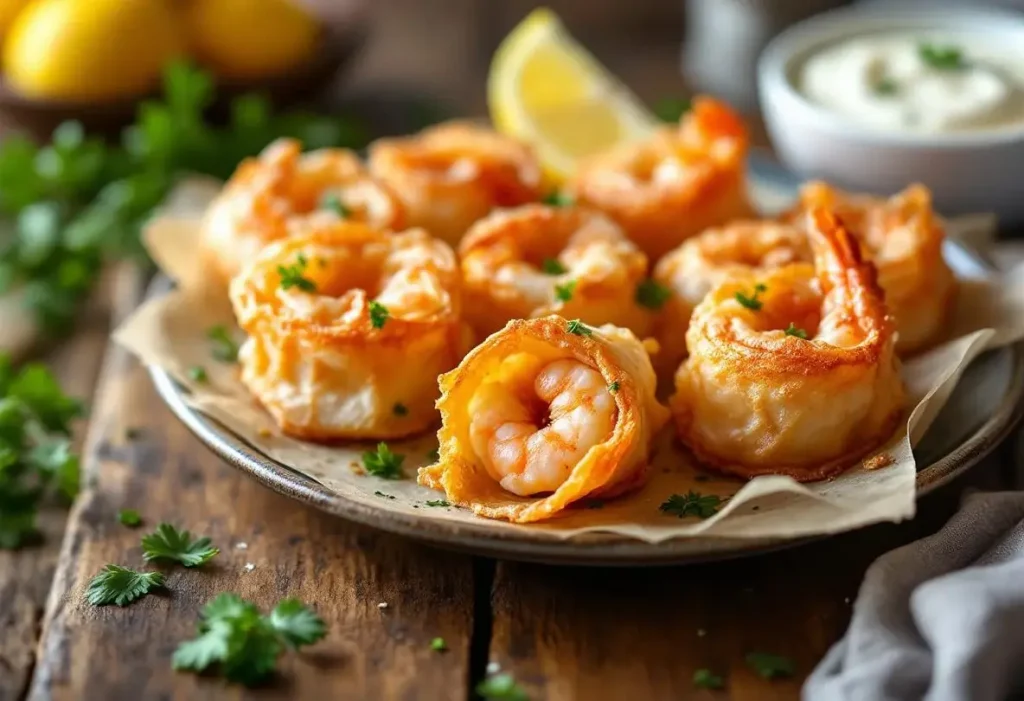 Crevettes croustillantes en fines feuilles de filo au four : l’apéro léger et craquant