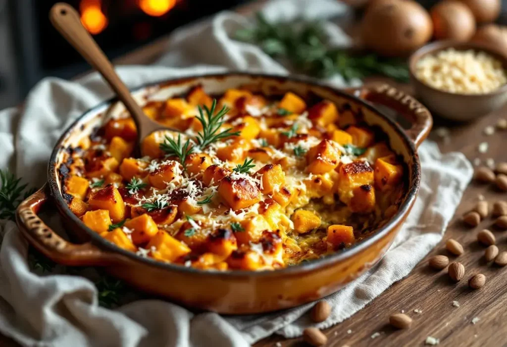 Gratin de butternut au fromage frais onctueux au four : douceur fondante, herbes fraîches et crème pour réchauffer vos soirs d'hiver