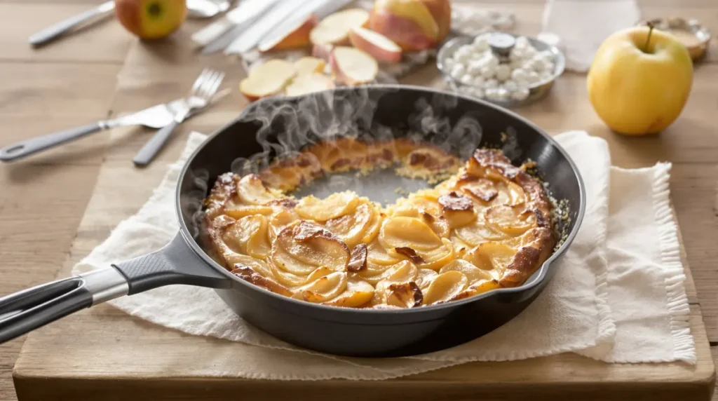 Ce gâteau aux pommes sans four va vraiment te sauver (prêt en 10 min à la poêle)